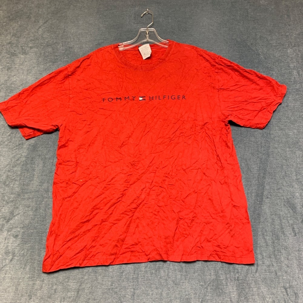 Vintage Tommy Hilfiger T Shirt Mens Large Red Cotton Short Sleeve Crew Neck Logo